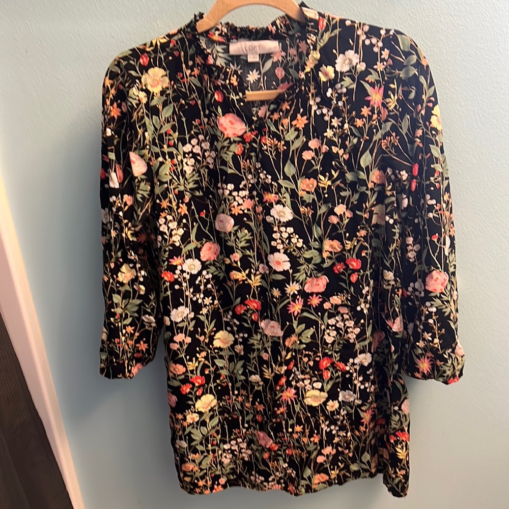 Loft Petites Black Floral Mini Dress Tunic - size Large Petite